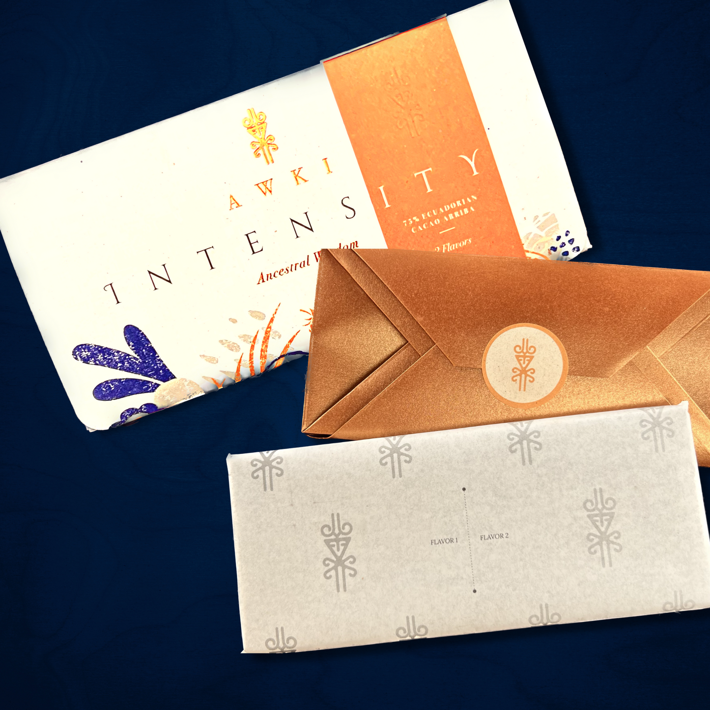 INTENSITY chocolate bar AWKI | 2 flavors in 1 bar | 75% dark chocolate with ginger, Blueberry, banana, carcamom...