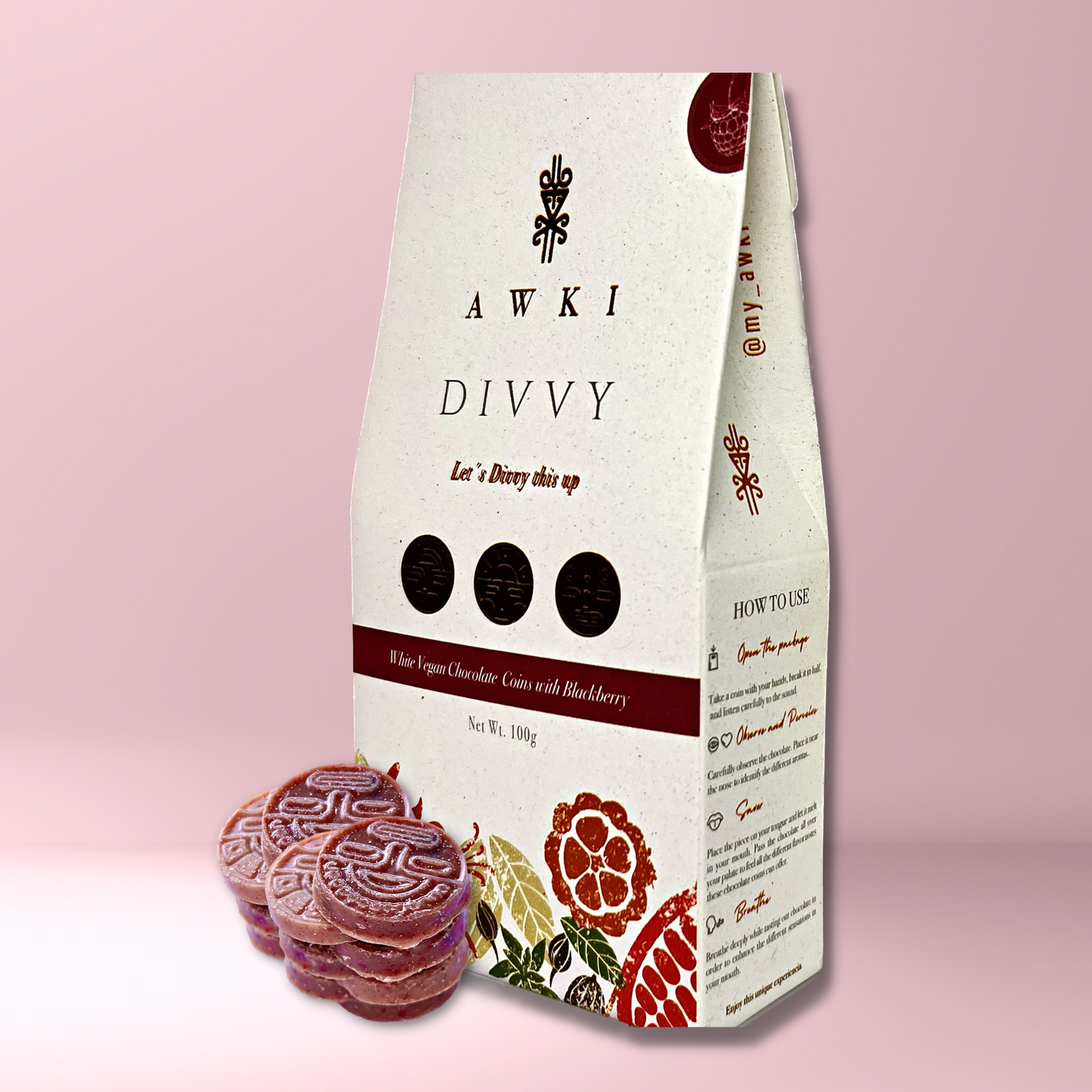 DIVVY weiße vegane Schokoladenmünzen mit Brombeere