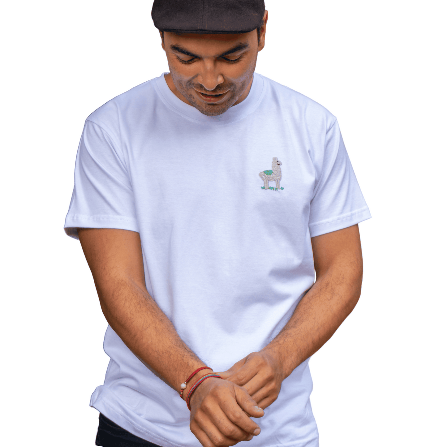 LLAMA T-shirt white | Men | Hand embroidered