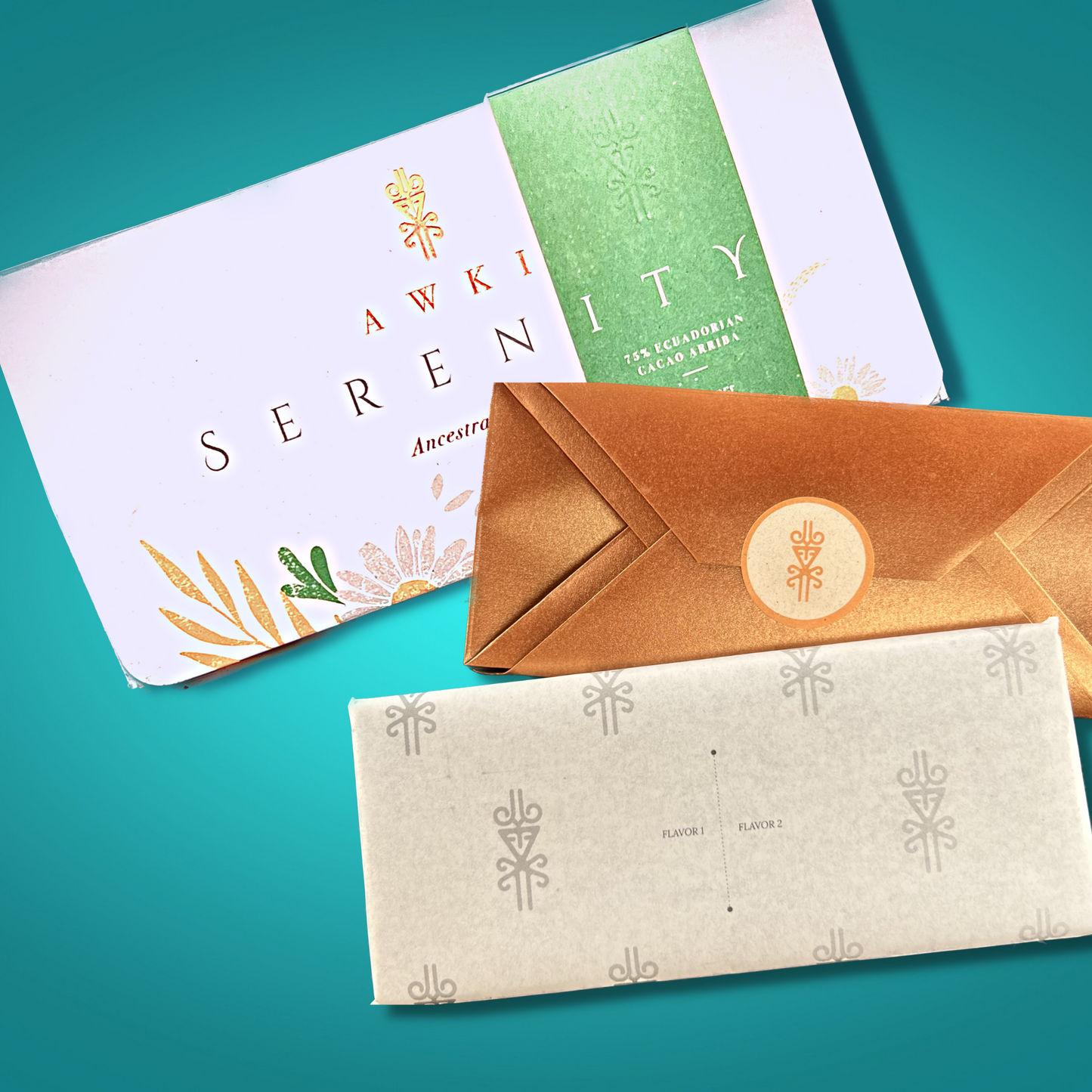 SERENITY chocolate bar AWKI| 2 flavors in 1 bar | 75% dark chocolate with mango, pineappli, chamomile, salt...