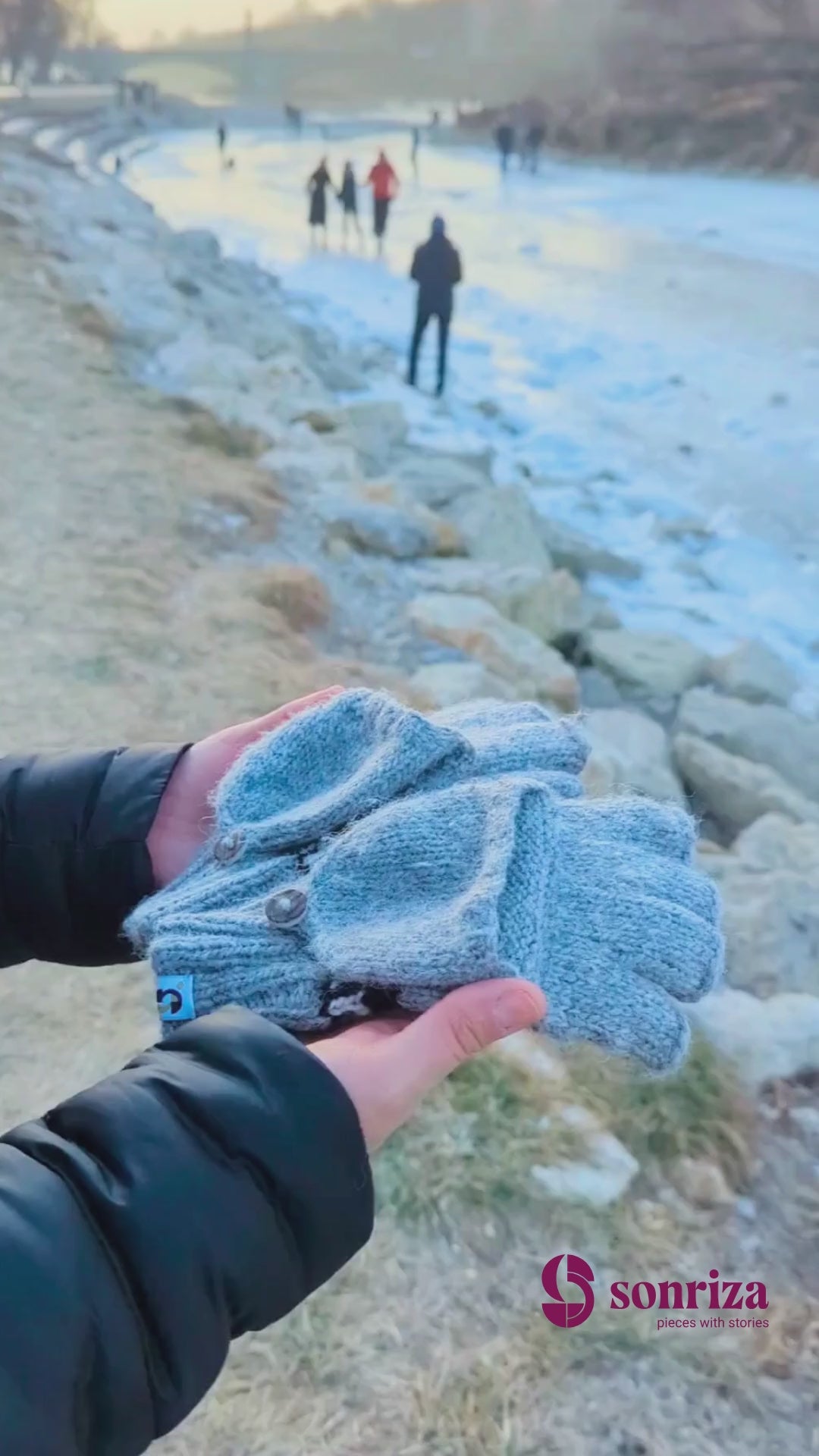 Funktionale Handschuhe Alpaka Wolle mit Klappe für Smartphone
